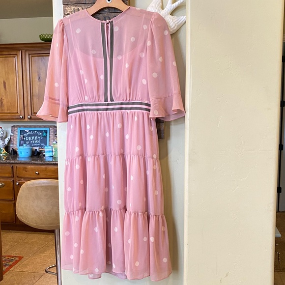 Gal Meets Glam Collection Finley pink & olive green polka dot ruffle dress - Picture 4 of 15